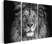Artaza Peinture sur Toile Triptyque Lion aux Yeux Bleus - Zwart Wit - 90x60 - Photo sur Toile - Impression sur Toile