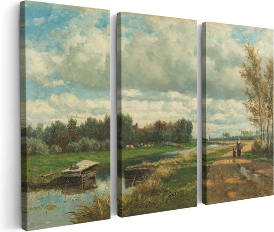Artaza Peinture sur toile Triptyque Paysage dans la région de La Haye - Willem Roelofs - 150x100 - Groot - Photo sur toile - Impression sur toile