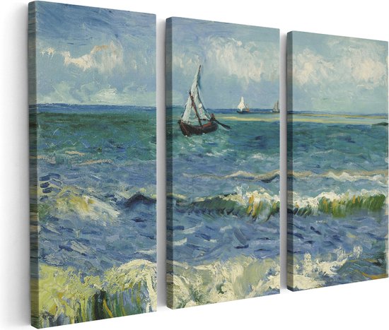 Artaza Canvas Schilderij Drieluik Zeegezicht bij Les Saintes-Maries-de-la-Mer - Vincent van Gogh - 150x100 - Groot - Foto Op Canvas - Canvas Print