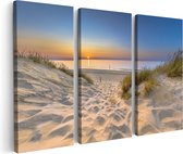 Artaza Canvas Schilderij Drieluik Strand en Zee met Zonsondergang - 120x80 - Foto Op Canvas - Canvas Print