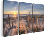 Artaza Canvas Schilderij Drieluik Strand en Zee vanuit Duinen met Zonsondergang - 150x100 - Groot - Foto Op Canvas - Canvas Print