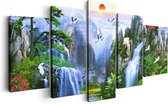 Artaza Canvas Schilderij Vijfluik Watervallen In De Bergen - Abstract - 200x100 - Groot - Foto Op Canvas - Canvas Print