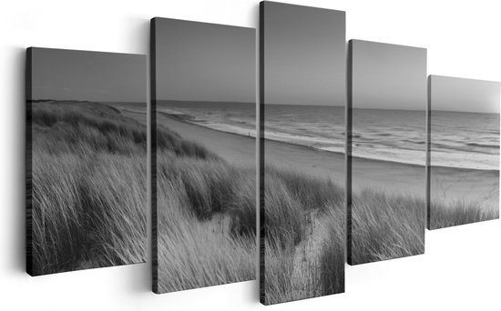Artaza Peinture sur Toile Pentaptyque Plage et Mer avec Coucher de Soleil - Zwart Wit - 200x100 - Groot - Photo sur Toile - Impression sur Toile