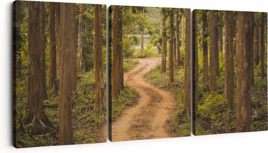 Artaza Canvas Schilderij Drieluik Pad In Het Bos Met Bomen - 180x80 - Groot - Foto Op Canvas - Canvas Print