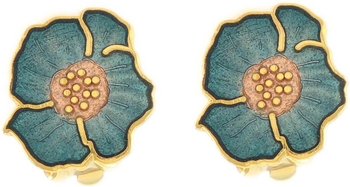 Behave - Oorclips dames - bloemmotief - blauw - 1,5 cm