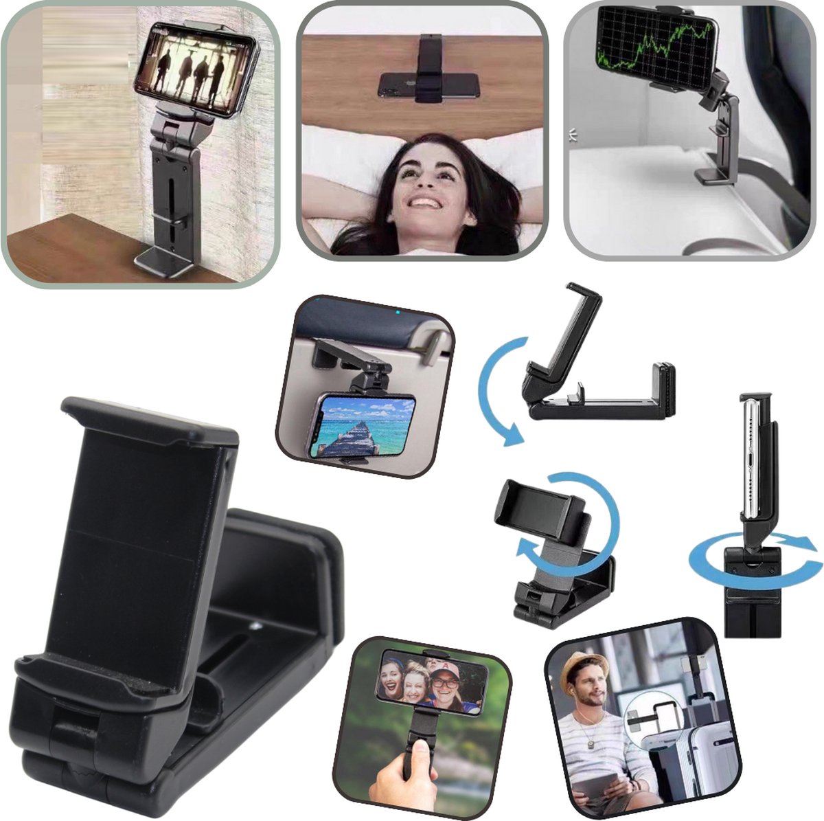 Draagbare GSM-HOUDER/TELEFOONHOUDER, 360° Graden Draaibaar, Kleur ZWART