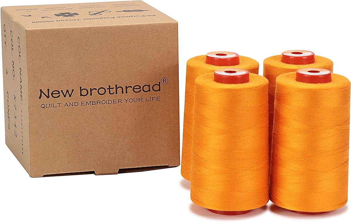 Unbranded 4 Grote Kegels van 5000m polyester naaigaren voor alle doeleinden 40S 2 (Tex27) voor naaien quilten patchwork serger en overlock Pumpkin