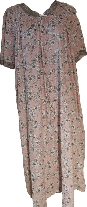 Dames nachthemd gebloemd grijs/roze XL