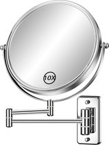 Wandgemonteerde Make-up Spiegel 8 Inch, 1X/10X Cosmetische Spiegel met Vergroting, 360° Draaibare Scheerspiegel Wandgemonteerd, Chroom - Ideaal voor Badkamers, Slaapkamers, Hotelkamers en Kleedkamers