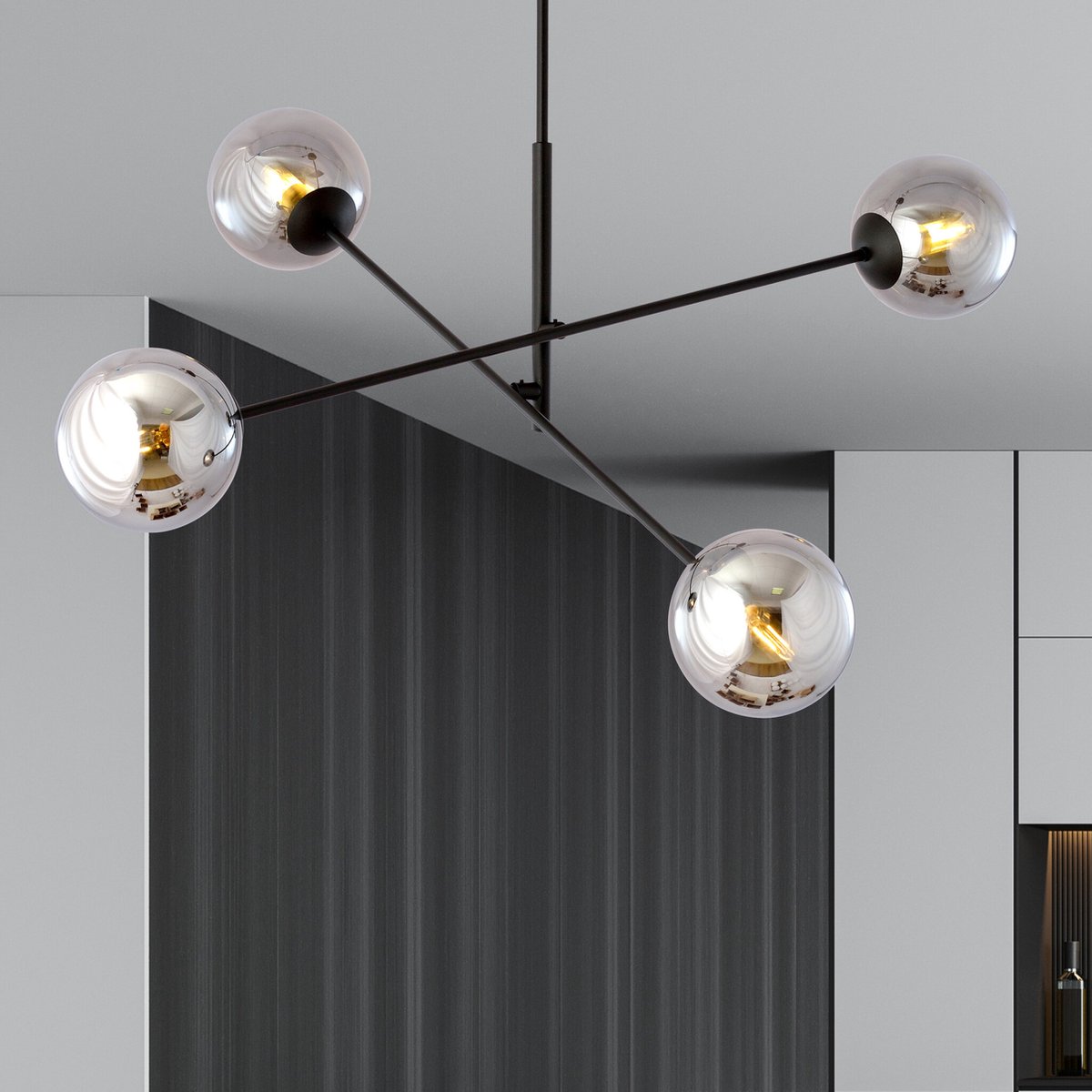 Emibig Kalundborg medium hanglamp zwart met 4 glazen gerookt E14 - Perfecte sfeerverlichting voor elk interieur