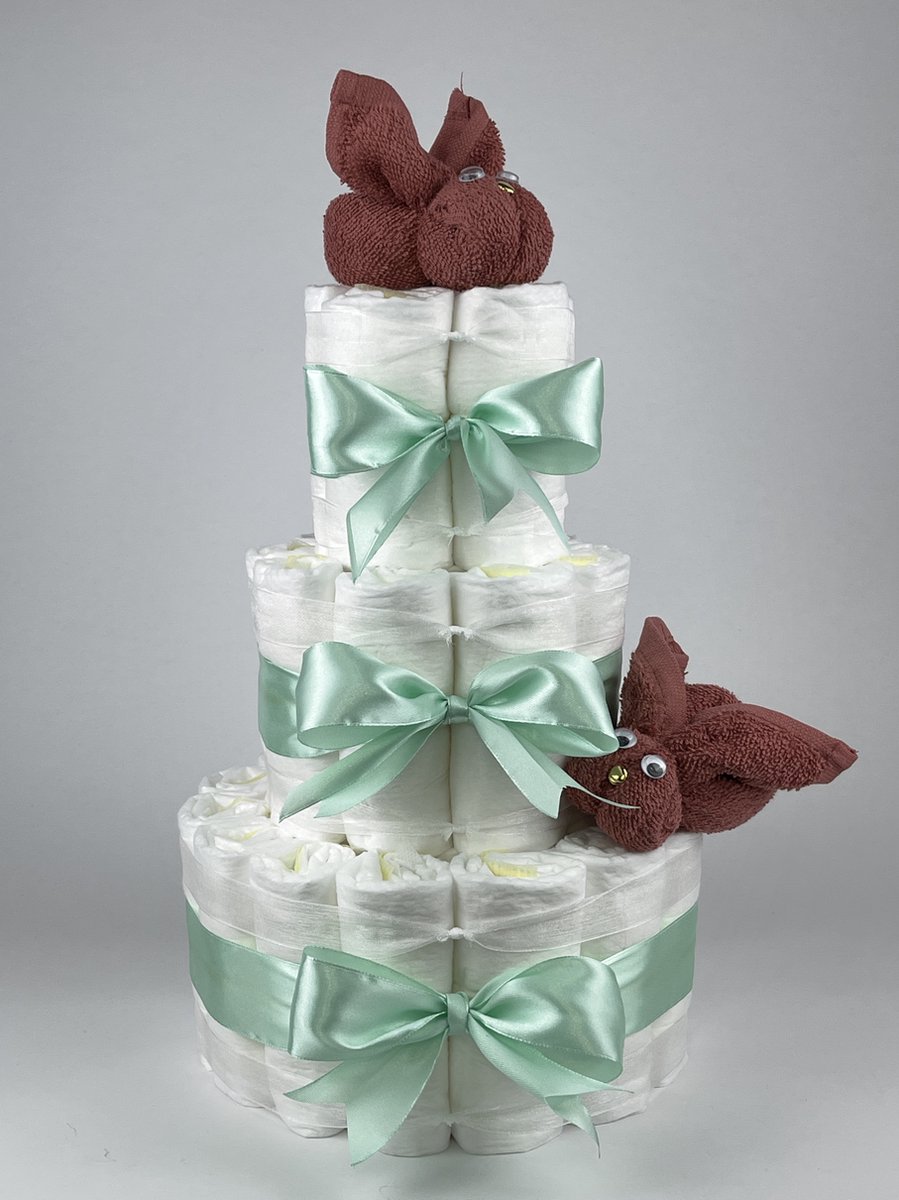 Goedkoopste Chouette-Chouette | Luiertaart Neutraal | Kraamcadeau | Geboorte Jongen Meisje | Babyshower | Konijnen Koper - Groen