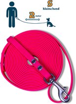 Miqdi hondenriem - BioThane – neon roze – 2 meter lang – 9mm breed – XS/S – kleine hond
