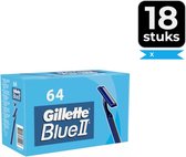 Gillette Blue II - Wegwerpscheermesjes - 64 Stuks - Voordeelverpakking 18 stuks