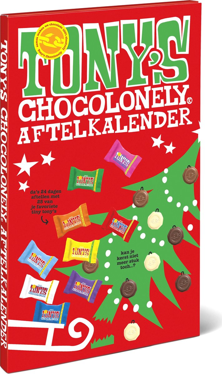 Tony's Chocolonely MEGA Adventskalender Chocolade 2023 - Grote Aftelkalender - Kerstcadeau - Kerst Kadootjes - 10 Verschillende Smaken Tiny Tony's in een Kerstkalender - Fairtrade Belgische Chocolade - Tony's Chocolonely