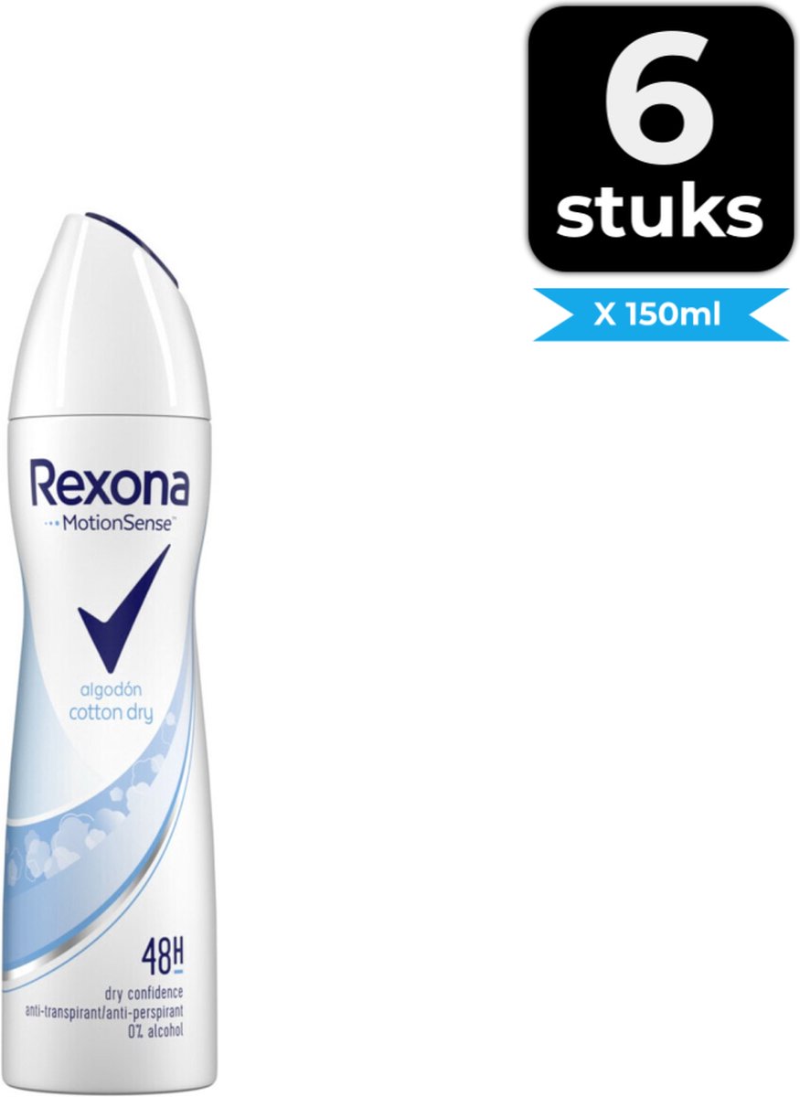 Goedkoopste Rexona Deospray - Cotton Dry 150 ml - Voordeelverpakking 6 stuks