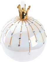 BRUBAKER Premium Kerstballen Parel Met Kroon Goud - 10 Cm Glazen Bal Met Porseleinen Figuur, Handgemaakt - Kerstboomversiering - Kerstboombal - Wit Gekleurd