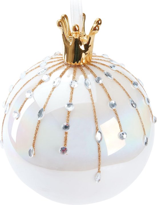 BRUBAKER Premium Kerstballen Parel Met Kroon Goud 10 Cm Glazen Bal