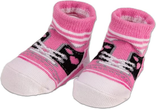 BRUBAKER 4 Paar Babysokken voor Meisjes 0-12 Maanden - Babyshower - Cadeau - Baby Geschenkset voor Pasgeborenen in Geschenkverpakking met Strik - Leuke Sneaker Roze — afbeelding 2