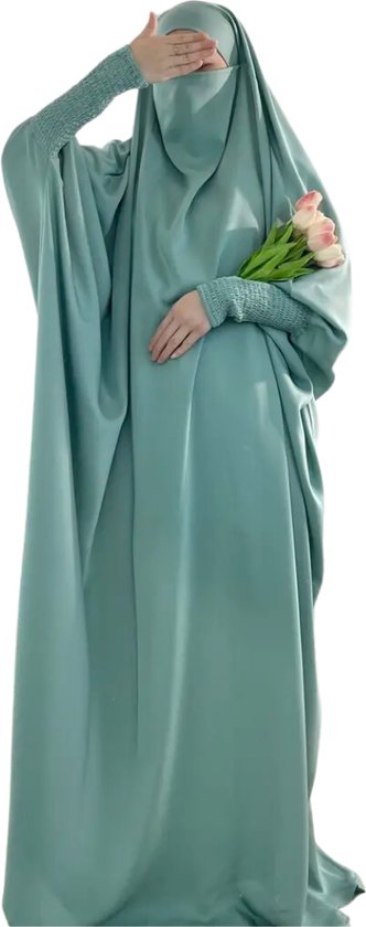 Livano Gebedskleding Dames - Abaya - Islamitische Kleding - Khimar - Jilbab - Vrouw - Alhamdulillah - Lichtgroen