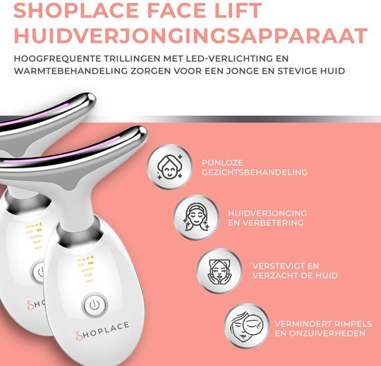 Shoplace Face Lift Huidverjongingsapparaat – Facelift apparaat– Skin care - Huidverzorging – Gezichtsreiniger - Massage – Versteviging - Verminderen van Acne, Lijnen, Rimpels en Vermoeidheid - Valentijn cadeau