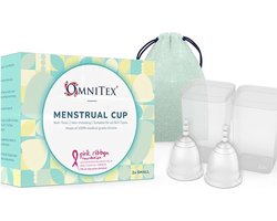 2 stuks Omnitex menstruatiecups maat S + L | 100% pure siliconen van medische kwaliteit | Veilig milieuvriendelijk alternatief voor tampons en maandverband | Niet-giftig ISO10993 getest | BPA- en latexvrij