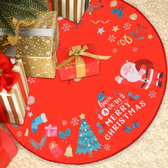 36 inch kerstboomrok, rood, kerstboom-rok met sneeuwvlok, kerstman, boerderij, kerstboom, mat, ornamenten voor binnen en buiten, Xmas Holiday Party, Nieuwjaar, decoratie (rood 3)