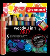 STABILO Woody 3 in 1 - Multi Talent Kleurpotlood - ARTY Etui Met 6 Kleuren + Puntenslijper
