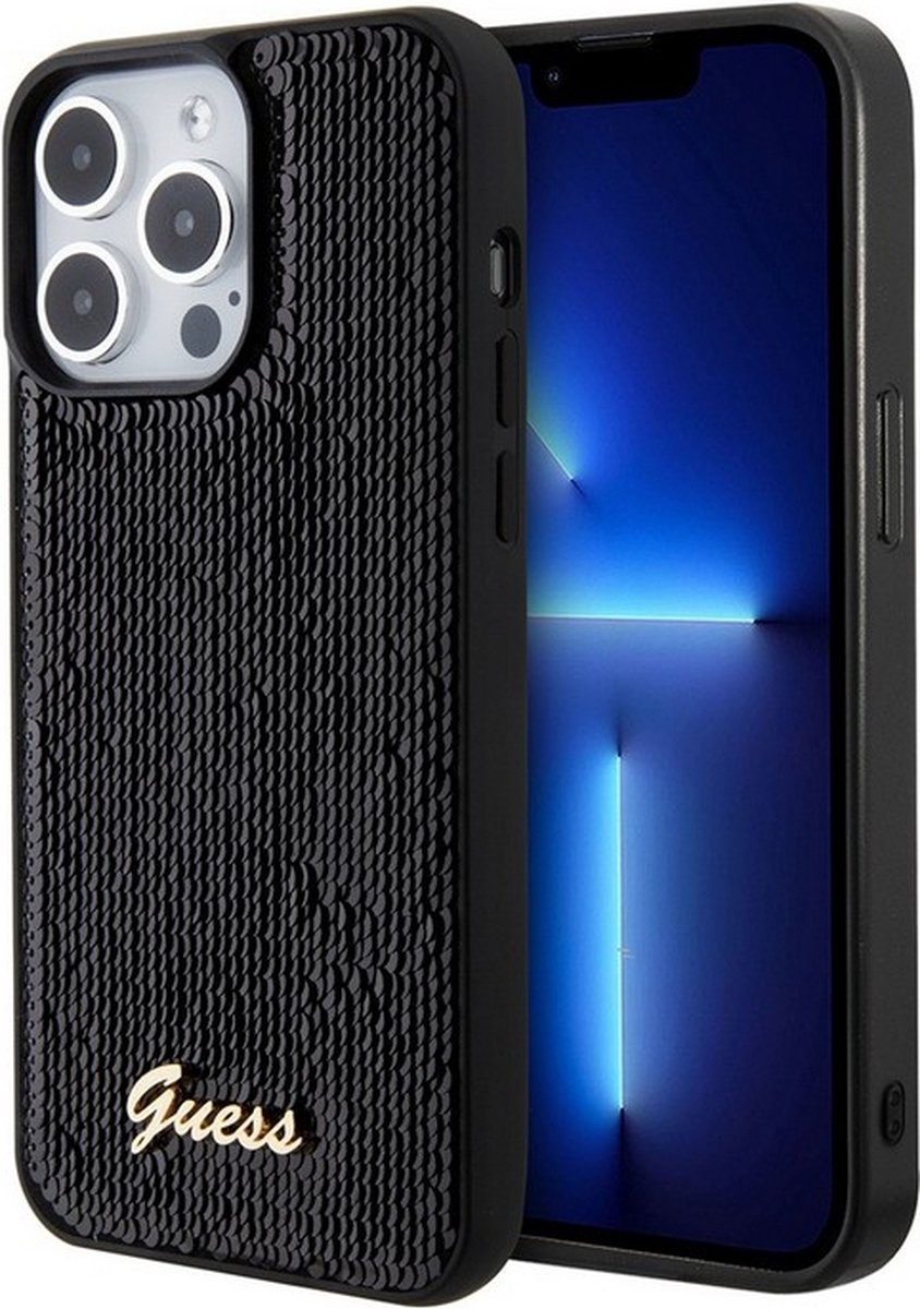 Guess Sequins Script Logo Back Case - Geschikt voor Apple iPhone 15 Pro (6.1") - Zwart