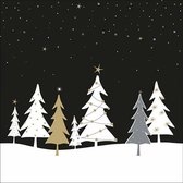 Ambiente - Serviettes de Noël - Zwart - Or - Argent - Sapins de Noël - 3 plis - 100% FSC - 33x33cm