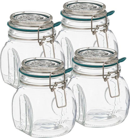 5Five Weckpot/inmaakpot Jarro - 4x - 500 ml - glas - beugelsluiting - D11 x H14 cm