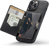 Coque CaseMe JH-01 adaptée à Apple iPhone 15 Pro | Couverture arrière avec porte-carte magnétique | Housse de protection Porte-carte Dos | 4 cartes et factures | Noir