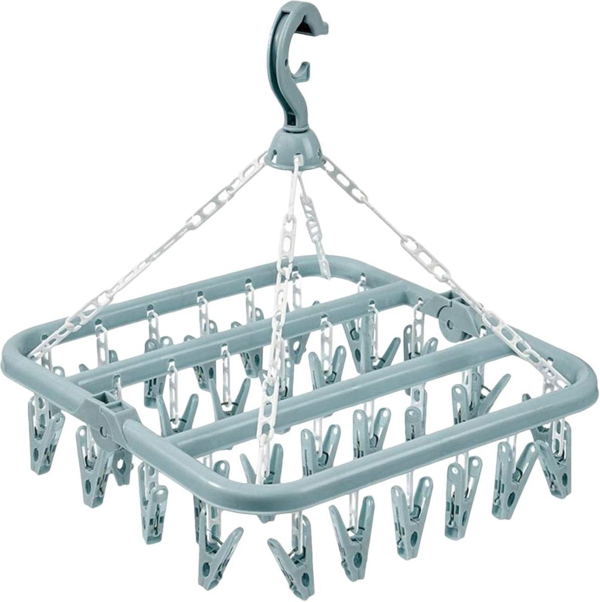 Goedkoopste Sokken Droger Kledingrek, Sokkenhanger Hangende Droger met 32 Clips, Opvouwbare Sokkenhanger, Draaibare Winddichte Hanger voor Ondergoed, Babykleding, Kleine Wasitems, Blauw - BrievenbusPakket