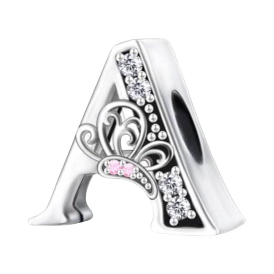 Letters - Zilveren bedels - Bedel sierletter A | Zilveren alfabet bedels | Met vlinder | Pandora geschikt | 925 Sterling Zilver - Pandora compatible - 925 Zilver Certificaat - In Leuke Cadeauverpakking - Tip voor Moederdag