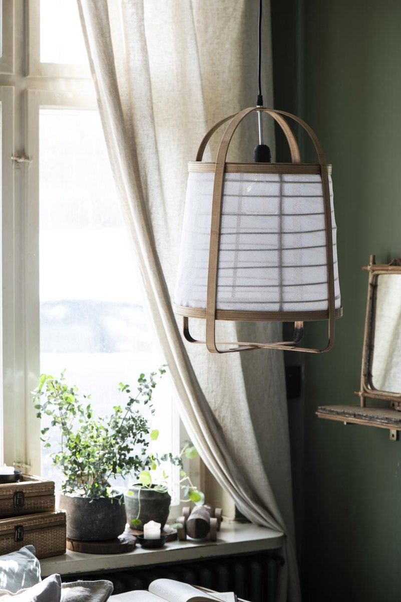 IB Laursen Hanglamp wit bamboe Ø:37cm