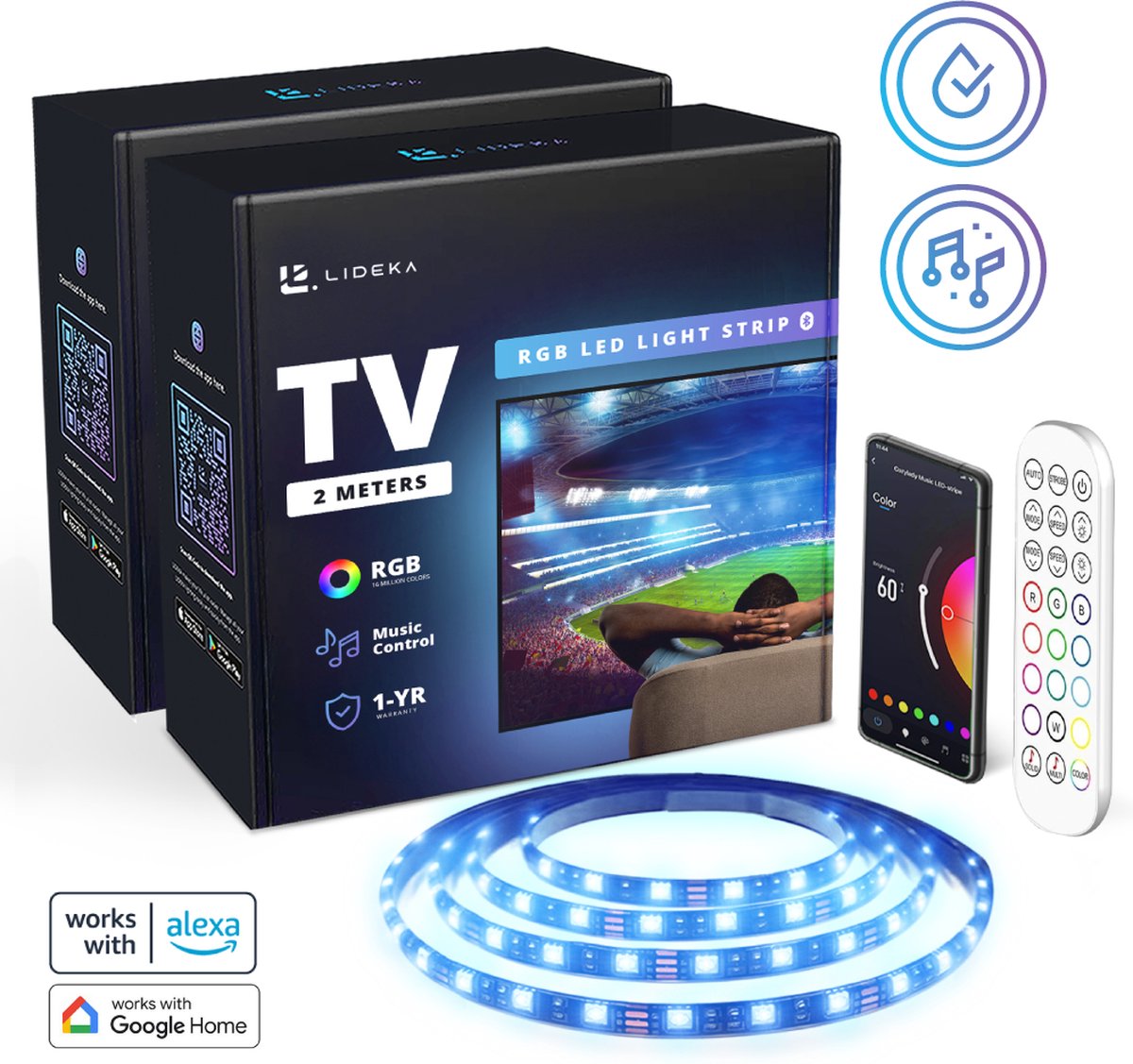 Lideka - TV Backlight - Pakket Van 2+2 Meter - USB - LED strip - RGB - Zelfklevend