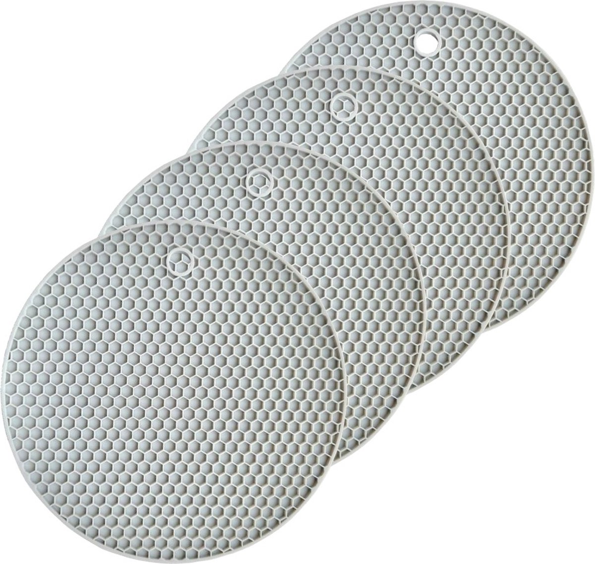 Fako - Pannenonderzetter Hittebestendig - Onderzetter Voor Pannen - Siliconen Mat - Potopener - 18cm - Rond - Lichtgrijs - 4 Stuks