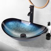 Lavabo Design en verre avec robinet ovale bleu