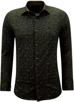 Heren Overhemden Lange Mouw - Blouse Heren Slim Fit - Print Overhemd - 3145 - Bruin