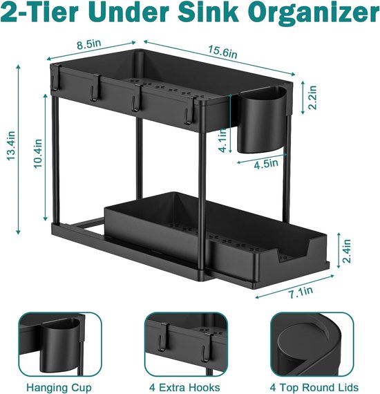 Wastafel Rek 2 etages Rek voor onder wastafel met 6 haken en 1 hangende wastafels ...