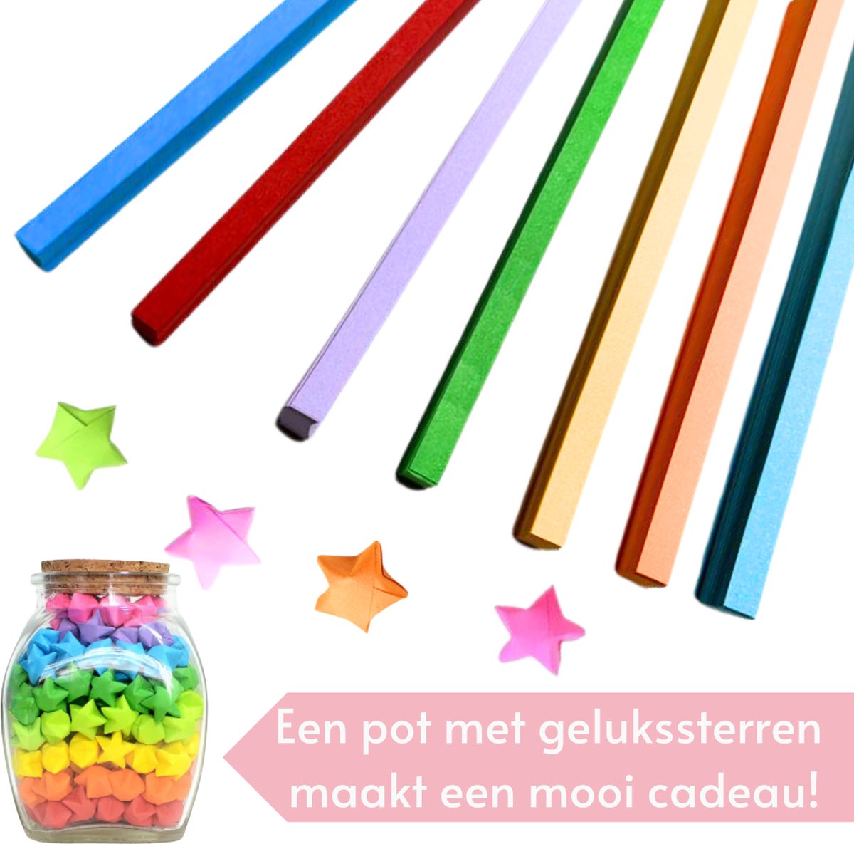 Papierstroken Regenboog in 7 kleuren - 1350 stuks - 1CM x 24CM - Vlechtstroken - Origami Papier voor sterren - Lucky Stars vouwen — afbeelding 4