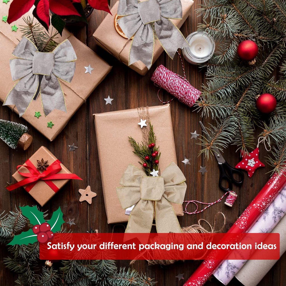 thumbnail: 12 Stuks Champagne Glitter Kerstlinten - Elegante Kerstboom Decoratie Voor Feestelijke Gelegenheden