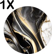 BWK Flexibele Ronde Placemat - Zwart met Wit en Gouden Marmer - Set van 1 Placemats - 50x50 cm - PVC Doek - Afneembaar