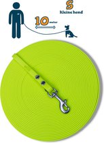 Miqdi lange lijn - BioThane – neon geel - 10 meter lang – 9mm breed – XS/S – kleine hond – sleeplijn - géén handvat
