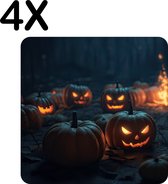 BWK Flexibele Placemat - Spooky Pompoenen Halloween - Set van 4 Placemats - 50x50 cm - PVC Doek - Afneembaar