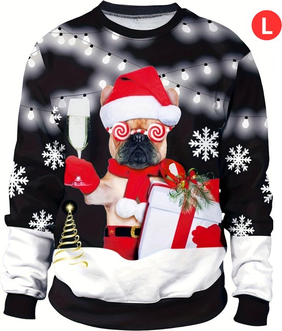 Livano Kersttrui - Heren - Foute Kersttrui - Christmas Sweater - Kerst Sweater - Christmas Jumper - Pyjama - Pullover - Maat L - Hond