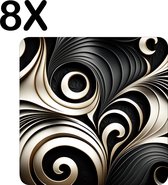 BWK Luxe Placemat - Zwart met Witte Spiral - Set van 8 Placemats - 50x50 cm - 2 mm dik Vinyl - Anti Slip - Afneembaar