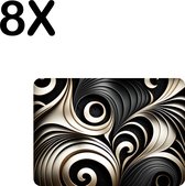 BWK Luxe Placemat - Zwart met Witte Spiral - Set van 8 Placemats - 35x25 cm - 2 mm dik Vinyl - Anti Slip - Afneembaar
