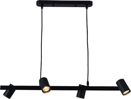 Olucia Carlos - Moderne Hanglamp - 4L - Aluminium - Zwart - Rechthoek