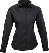 Premier Dames Poplin Long Sleeve Blouse - Zwart - 2XS