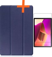 Hoes Geschikt voor Lenovo Tab M10 (3rd gen) Hoes Tri-fold Tablet Hoesje Case Met Screenprotector - Hoesje Geschikt voor Lenovo Tab M10 (3e gen) Hoesje Hardcover Bookcase - Donkerblauw